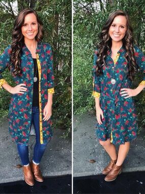 Matilda Jane Fa La La Plaid Holiday Checked Button Down Collared Shirt Dress Med